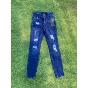 Skinny Fries Denim Distressed Ripped Skinny Jeans Dark Wash Button Fly Sz 3